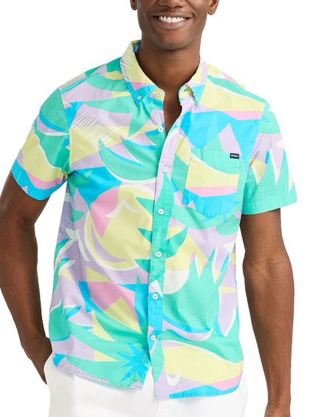 Chubbies Short Sleeve Button Down Shirt Mens Small in Pastel Multicolor